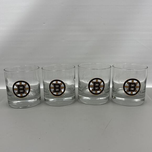 Boston Bruins Jack Daniels Whiskey Rocks Glasses Bruins Logo Set of 4 Cups 3.2” - Picture 1 of 3